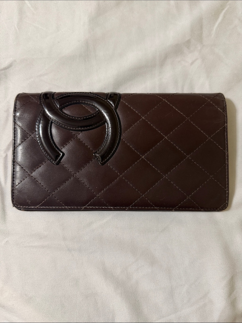 CHANEL Quilted Long Wallet in Dark Brown with Black Logo ( final sale)